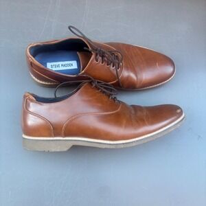 Steve Madden Mens Nunan Oxford Dress Shoes Cognac Brown Size 9.5 Leather Upper